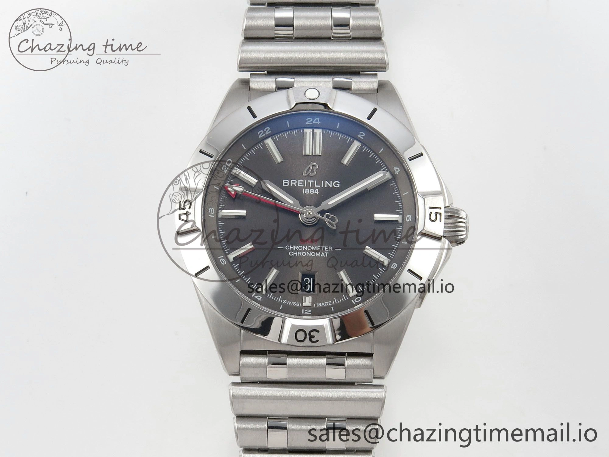 Breitling BLSF Chronomat Automatic 1:1 Best Edition GMT 40mm Grey Dial on SS Bracelet A2836