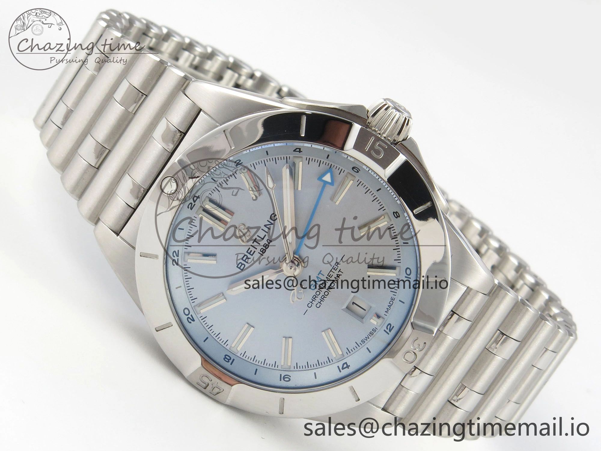 Breitling BLSF Chronomat Automatic 1:1 Best Edition GMT 40mm Ice Blue Dial On SS Bracelet A2836