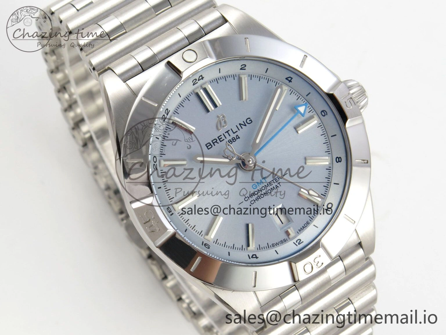 Breitling BLSF Chronomat Automatic 1:1 Best Edition GMT 40mm Ice Blue Dial On SS Bracelet A2836