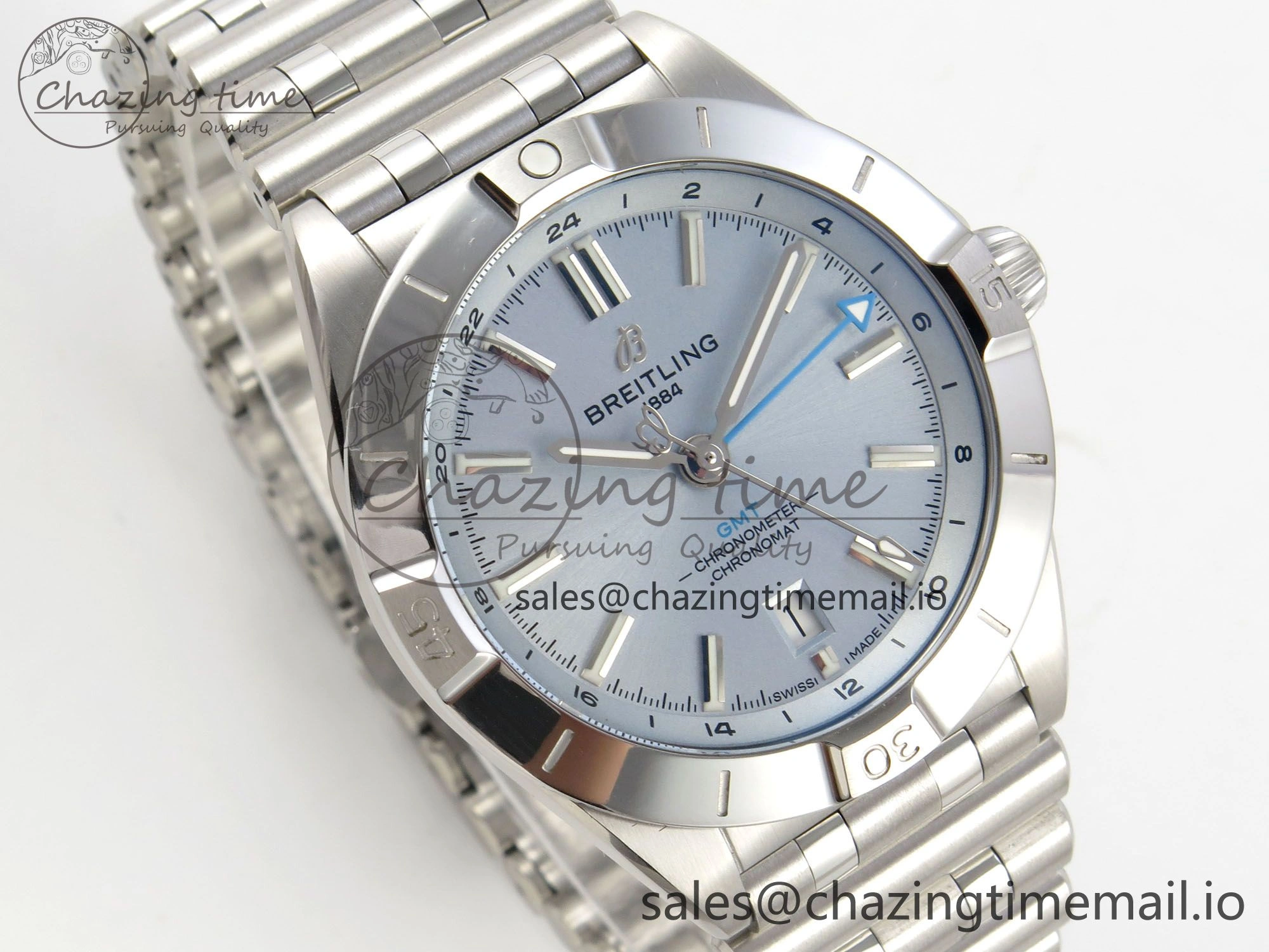 Breitling BLSF Chronomat Automatic 1:1 Best Edition GMT 40mm Ice Blue Dial On SS Bracelet A2836