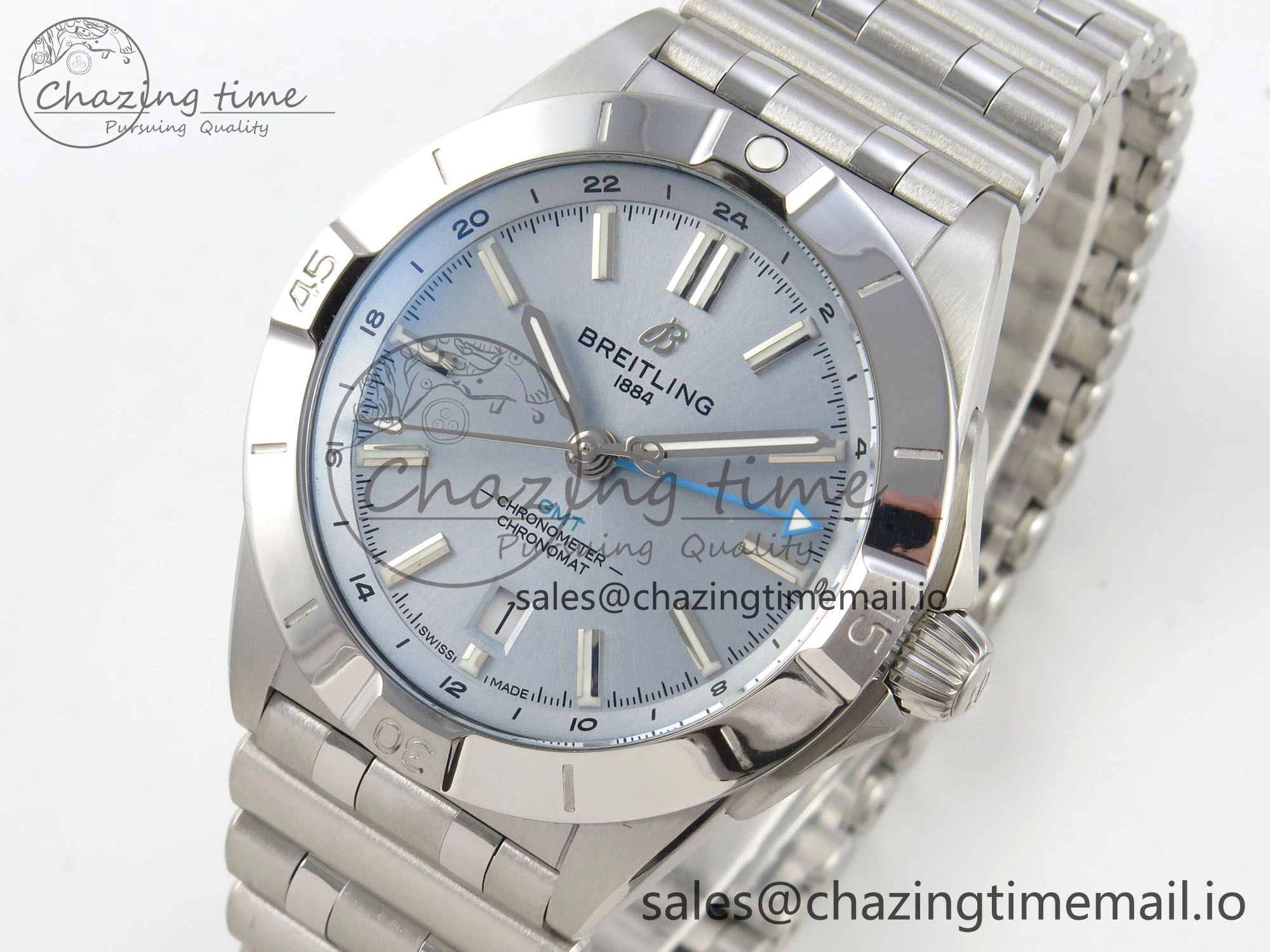 Breitling BLSF Chronomat Automatic 1:1 Best Edition GMT 40mm Ice Blue Dial On SS Bracelet A2836