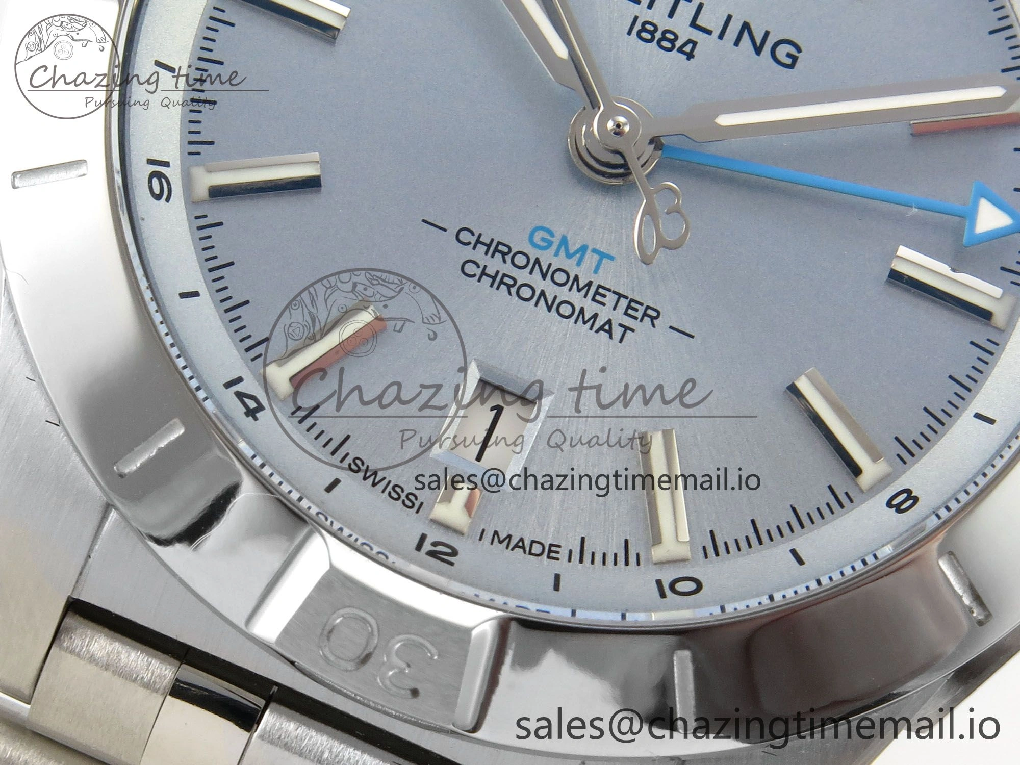 Breitling BLSF Chronomat Automatic 1:1 Best Edition GMT 40mm Ice Blue Dial On SS Bracelet A2836