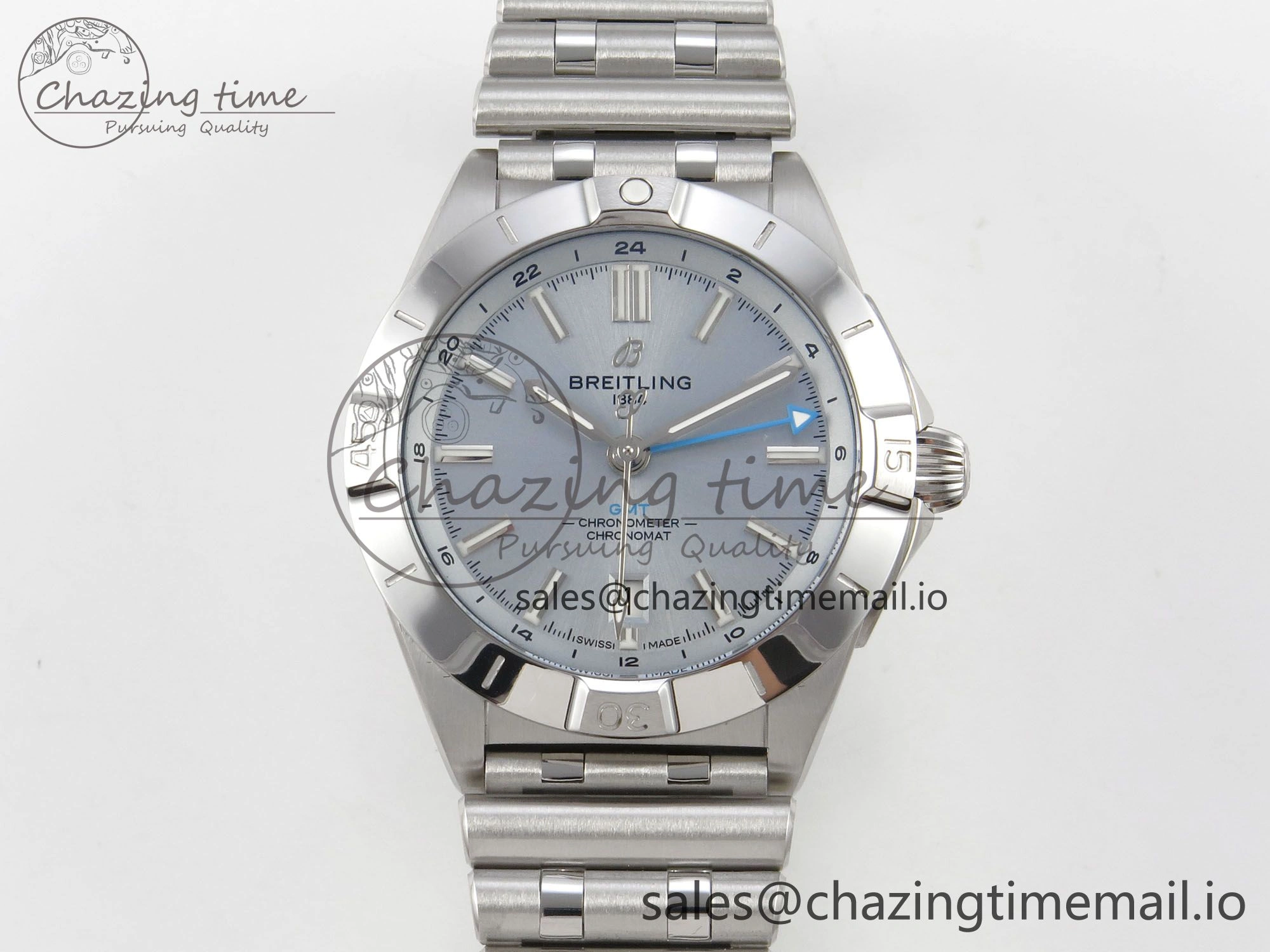 Breitling BLSF Chronomat Automatic 1:1 Best Edition GMT 40mm Ice Blue Dial On SS Bracelet A2836