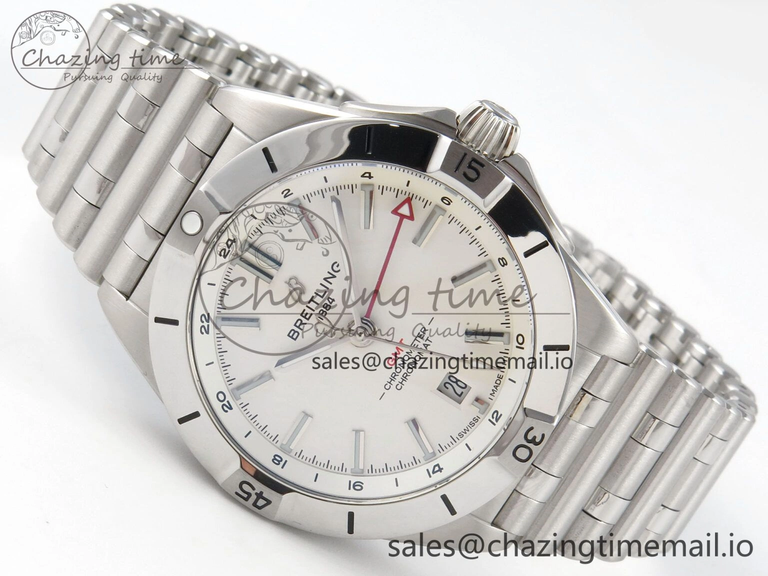 Breitling BLSF Chronomat Automatic 1:1 Best Edition GMT 40mm White Dial On SS Bracelet A2836