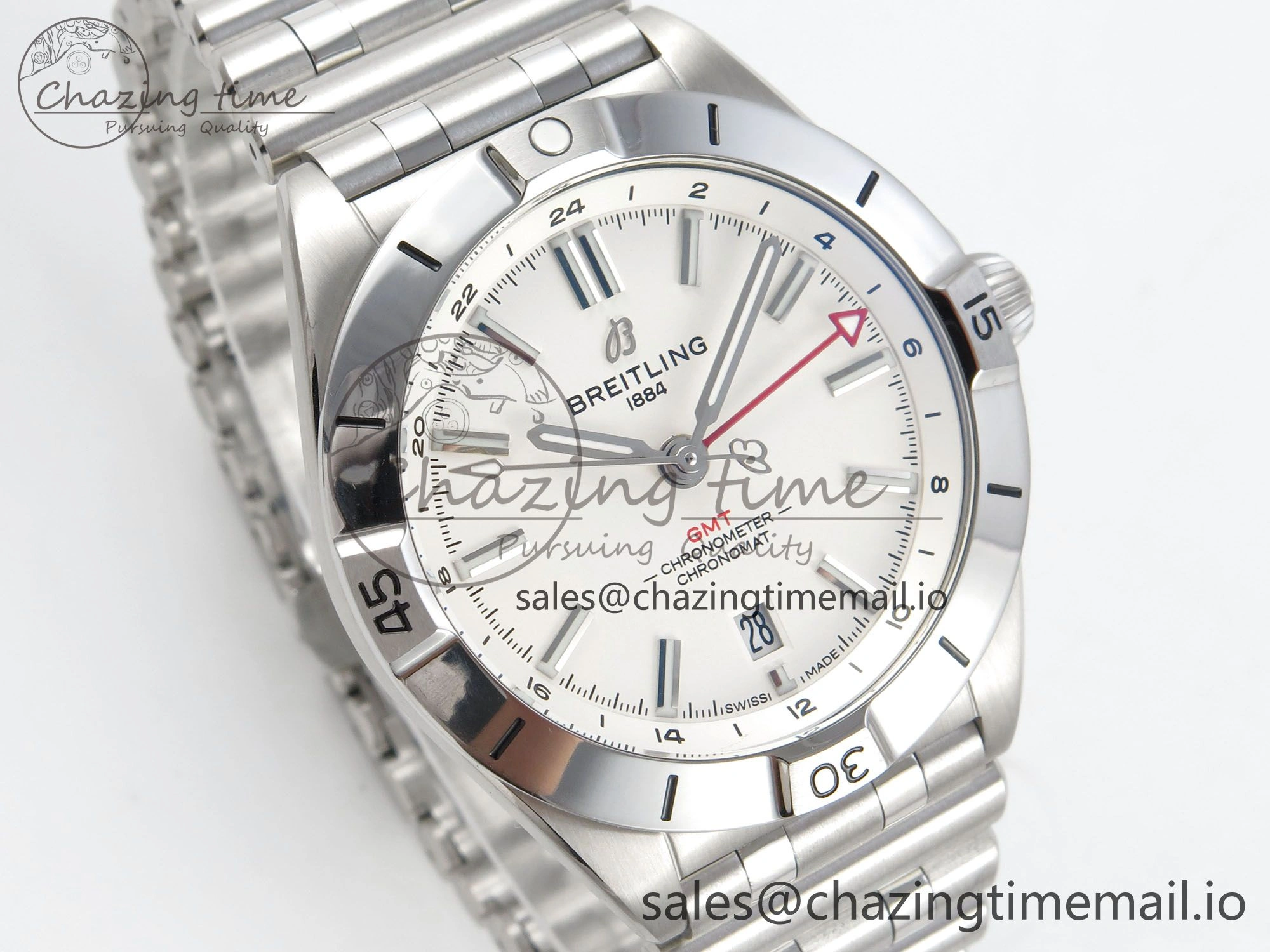 Breitling BLSF Chronomat Automatic 1:1 Best Edition GMT 40mm White Dial On SS Bracelet A2836