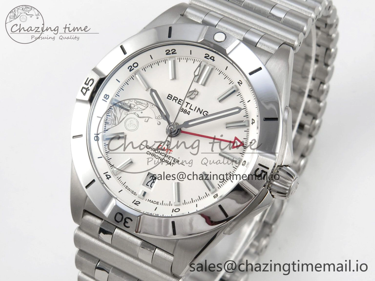 Breitling BLSF Chronomat Automatic 1:1 Best Edition GMT 40mm White Dial On SS Bracelet A2836
