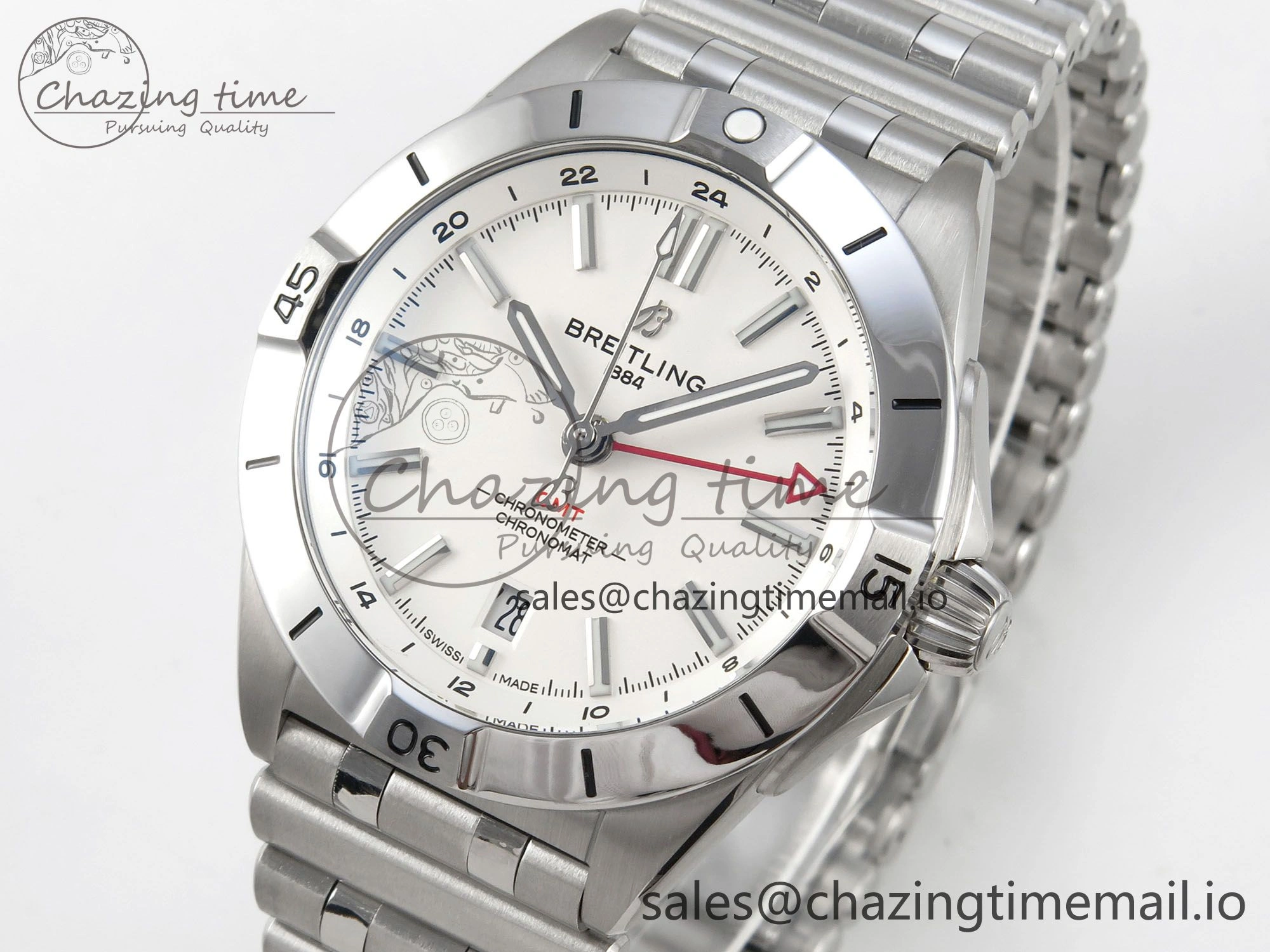 Breitling BLSF Chronomat Automatic 1:1 Best Edition GMT 40mm White Dial On SS Bracelet A2836