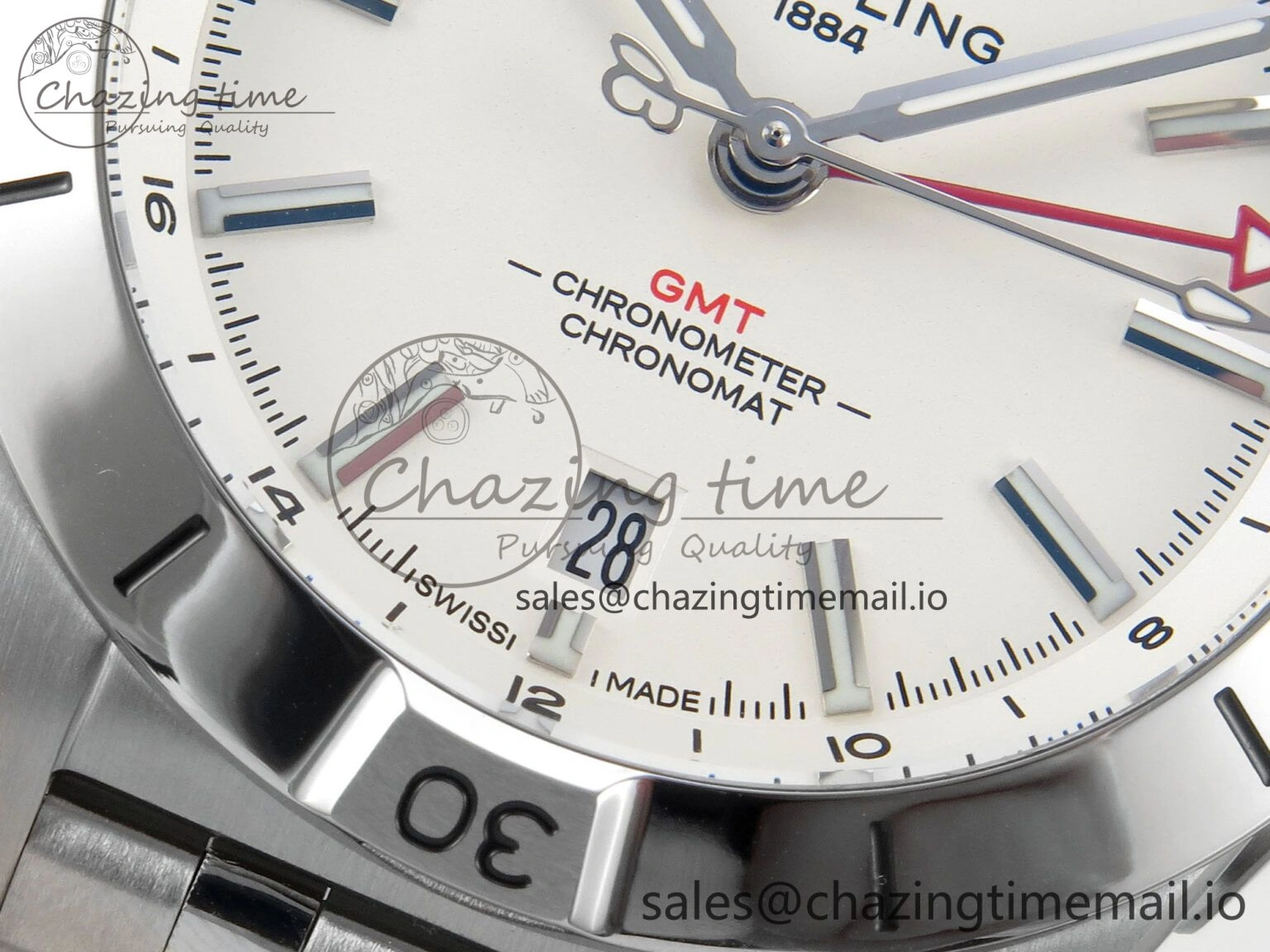 Breitling BLSF Chronomat Automatic 1:1 Best Edition GMT 40mm White Dial On SS Bracelet A2836