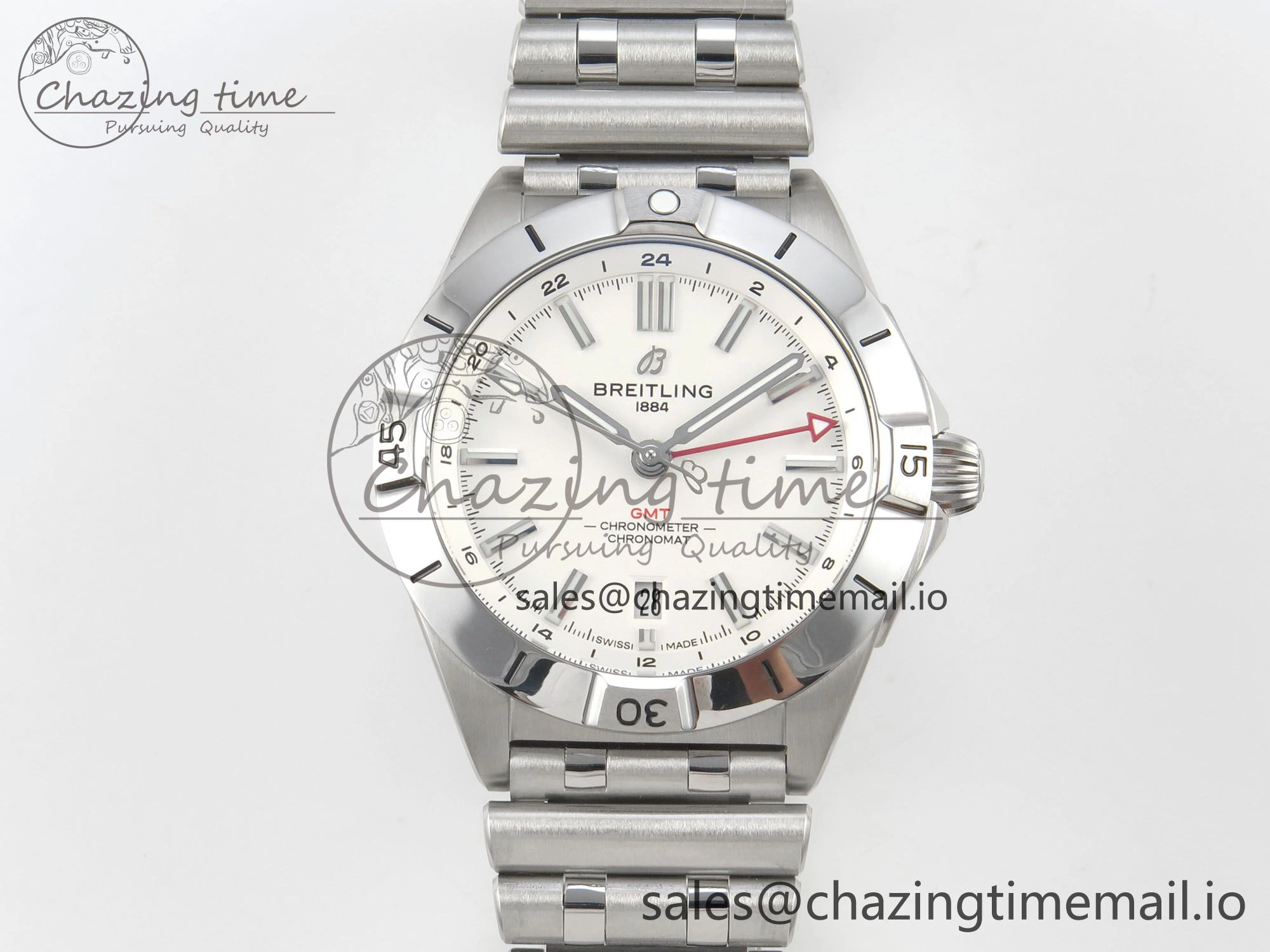 Breitling BLSF Chronomat Automatic 1:1 Best Edition GMT 40mm White Dial On SS Bracelet A2836