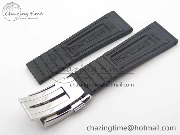 Breitling Black Gummy Rubber Strap 24 20 And Genuine Clasp