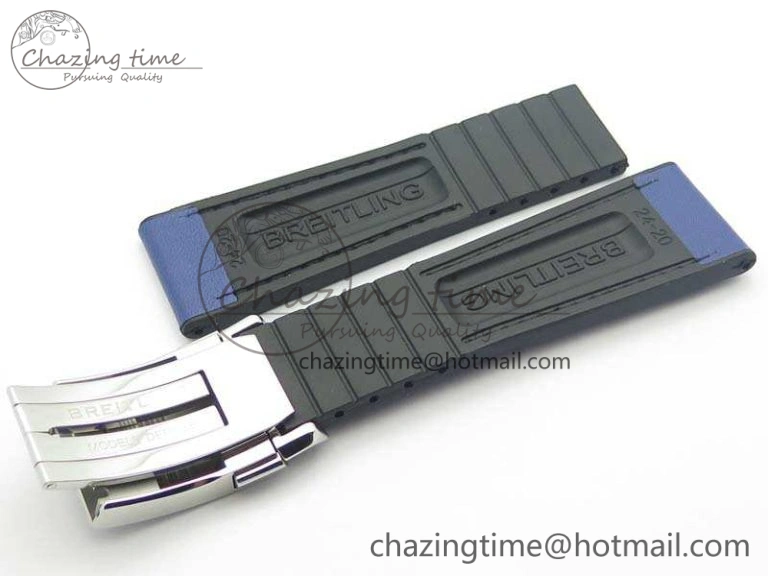 Breitling Blue Gummy Rubber Strap 24 20 And Genuine Clasp