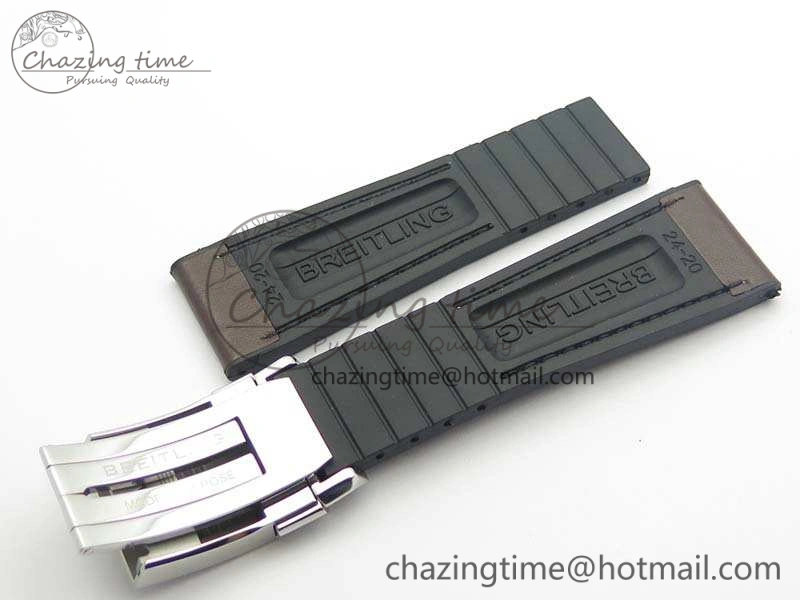 Breitling Brown Gummy Rubber Strap 24 20 And Genuine Clasp