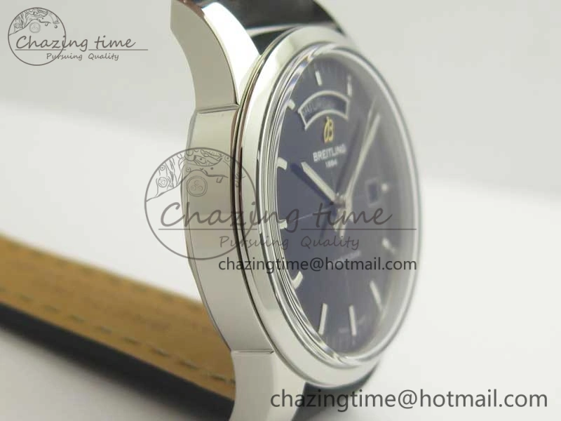 Breitling Transocean Day & Date SS V7F 1:1 Best Edition Black Dial on Black Leather Strap A2836