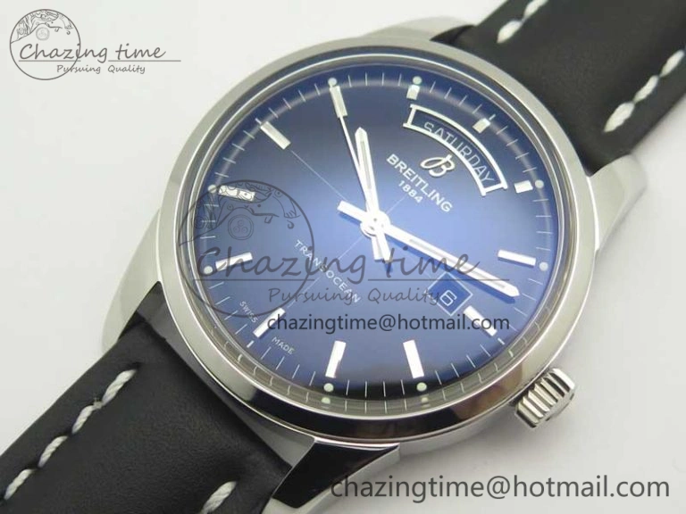 Breitling Transocean Day & Date SS V7F 1:1 Best Edition Black Dial on Black Leather Strap A2836