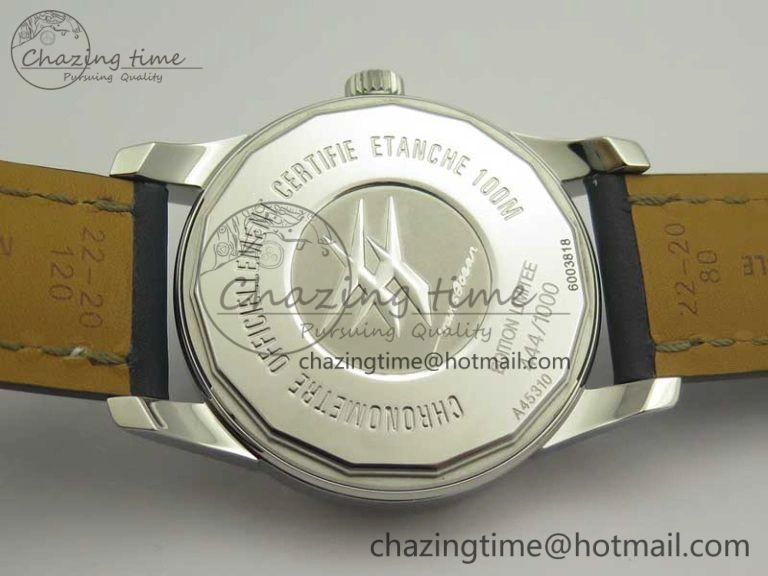 Breitling Transocean Day & Date SS V7F 1:1 Best Edition Blue Dial on Blue Leather Strap A2836