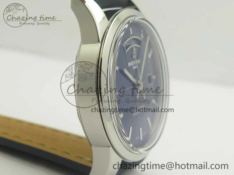 Breitling Transocean Day & Date SS V7F 1:1 Best Edition Blue Dial on Blue Leather Strap A2836