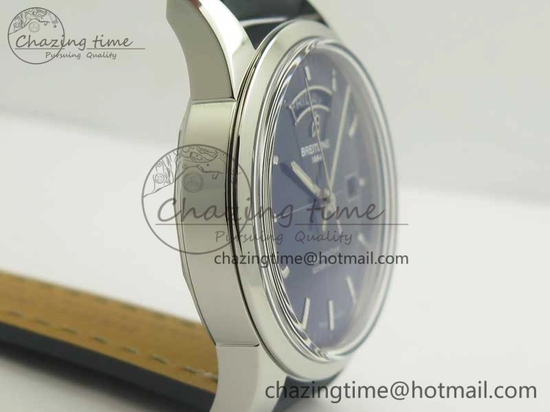 Breitling Transocean Day & Date SS V7F 1:1 Best Edition Blue Dial on Blue Leather Strap A2836