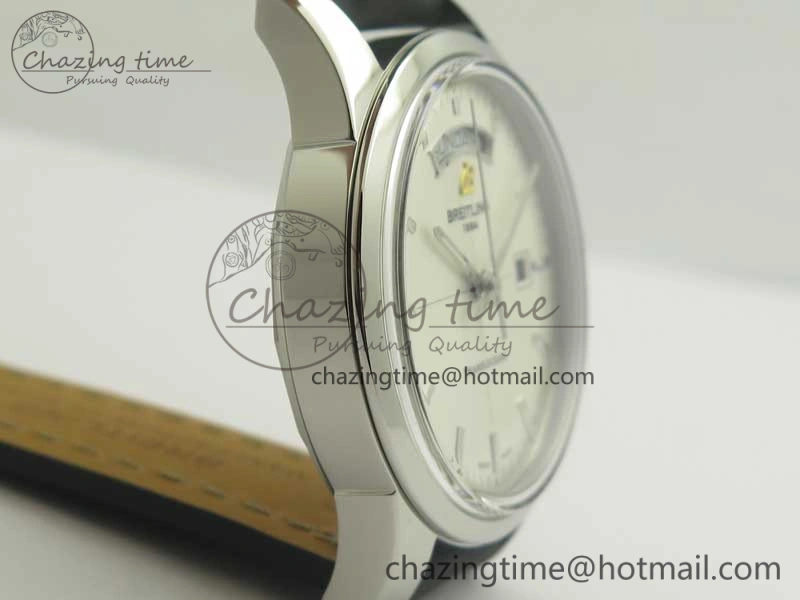 Breitling Transocean Day & Date SS V7F 1:1 Best Edition Silver Dial on Black Leather Strap A2836
