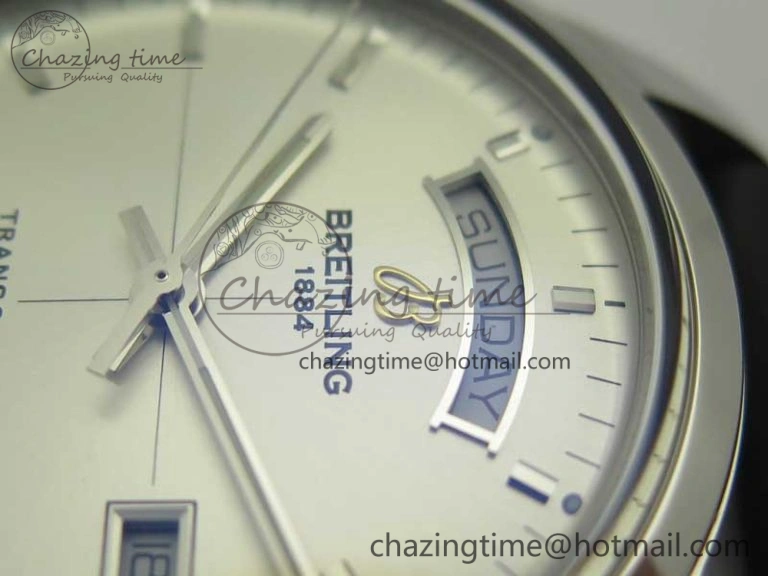 Breitling Transocean Day & Date SS V7F 1:1 Best Edition Silver Dial on Black Leather Strap A2836