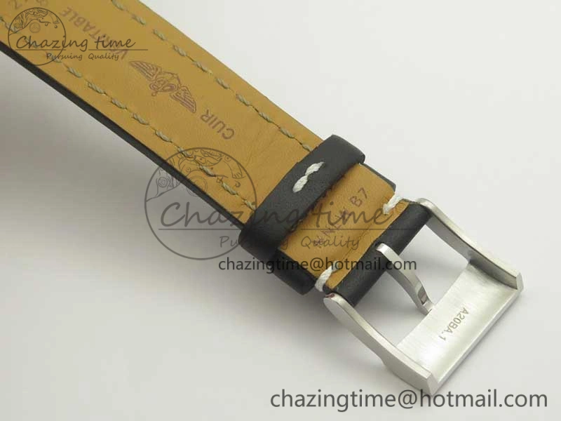 Breitling Transocean Day & Date SS V7F 1:1 Best Edition Silver Dial on Black Leather Strap A2836