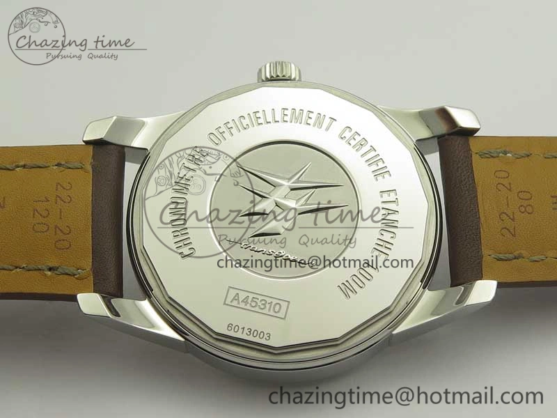 Breitling Transocean Day & Date SS V7F 1:1 Best Edition Silver Dial on Brown Leather Strap A2836