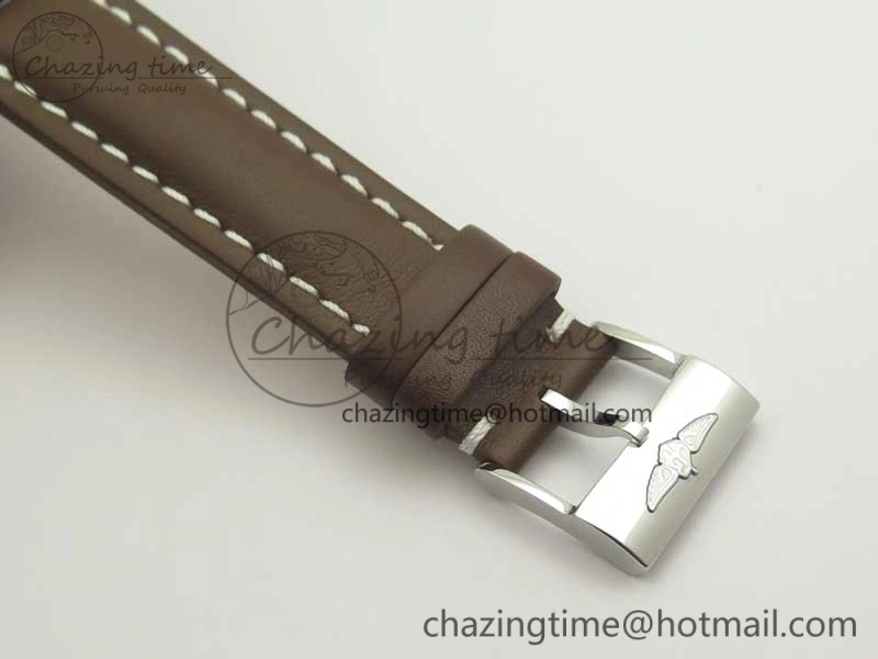 Breitling Transocean Day & Date SS V7F 1:1 Best Edition Silver Dial on Brown Leather Strap A2836