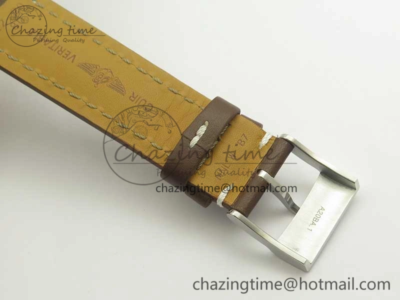 Breitling Transocean Day & Date SS V7F 1:1 Best Edition Silver Dial on Brown Leather Strap A2836