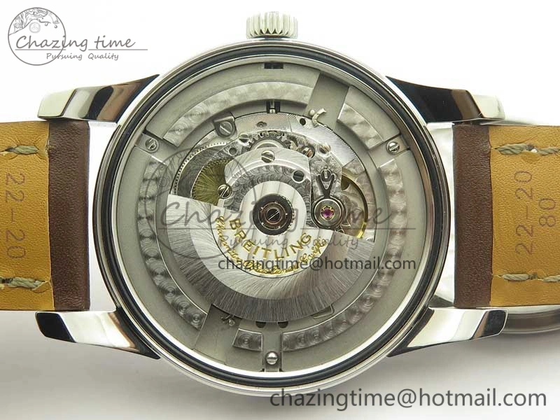 Breitling Transocean Day & Date SS V7F 1:1 Best Edition Silver Dial on Brown Leather Strap A2836