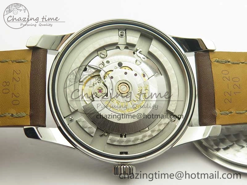 Breitling Transocean Day & Date SS V7F 1:1 Best Edition Silver Dial on Brown Leather Strap A2836
