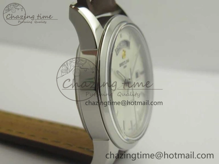 Breitling Transocean Day & Date SS V7F 1:1 Best Edition Silver Dial on Brown Leather Strap A2836