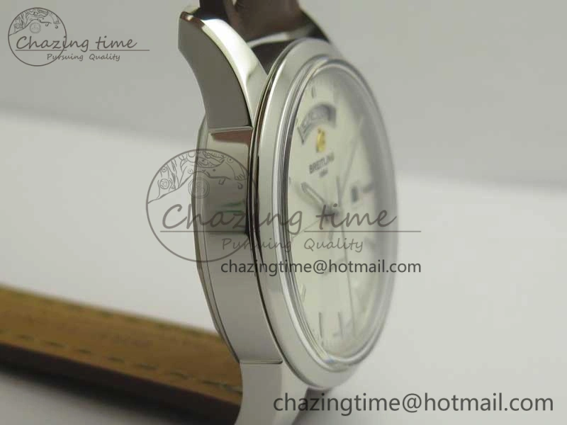 Breitling Transocean Day & Date SS V7F 1:1 Best Edition Silver Dial on Brown Leather Strap A2836