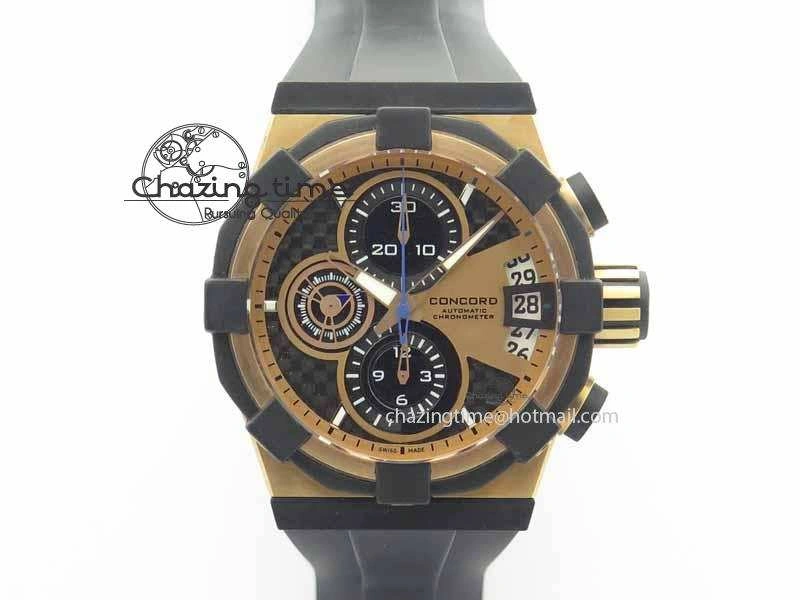 C1 Chronograph RG H-Maker Black CF Dial On Black Rubber Strap A7750