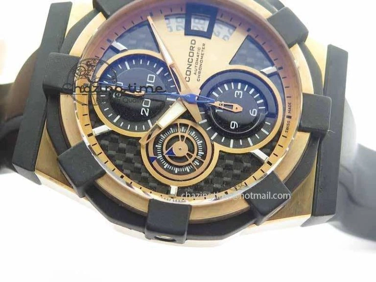 C1 Chronograph RG H-Maker Black CF Dial On Black Rubber Strap A7750