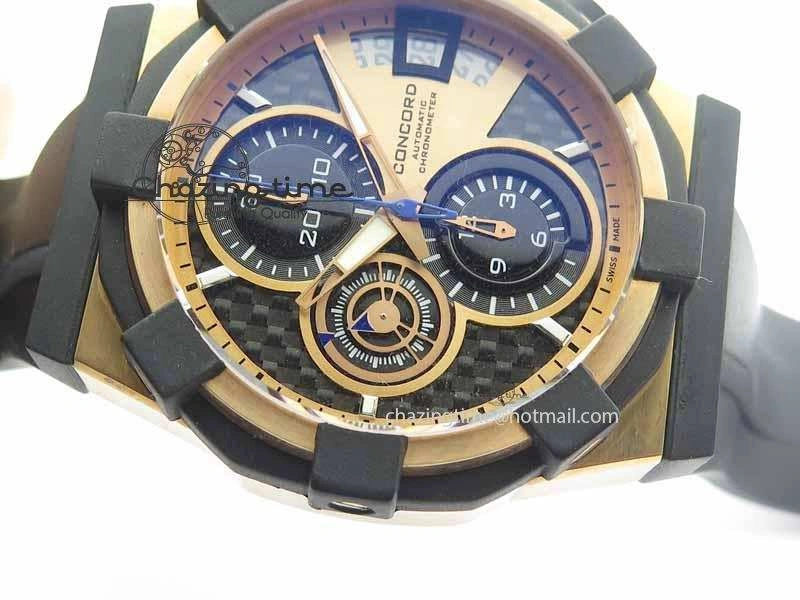 C1 Chronograph RG H-Maker Black CF Dial On Black Rubber Strap A7750