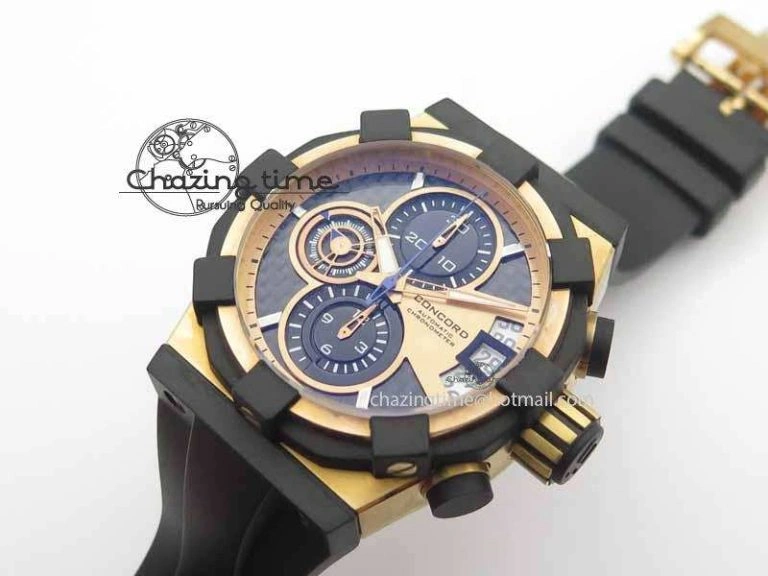 C1 Chronograph RG H-Maker Black CF Dial On Black Rubber Strap A7750