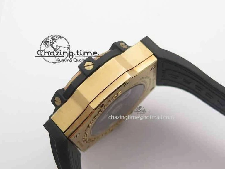 C1 Chronograph RG H-Maker Black CF Dial On Black Rubber Strap A7750