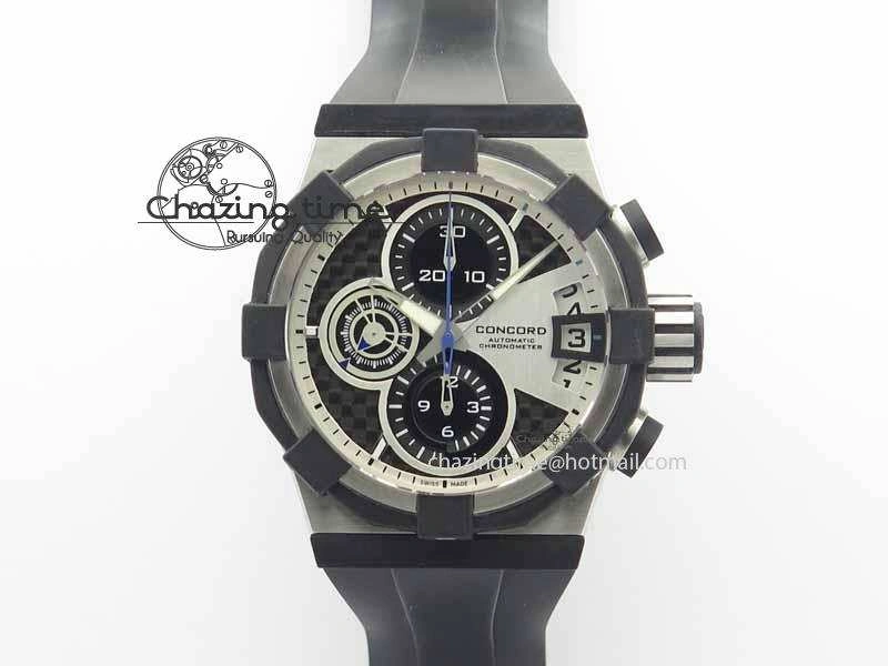 C1 Chronograph SS H-Maker Black CF Dial On Black Rubber Strap A7750