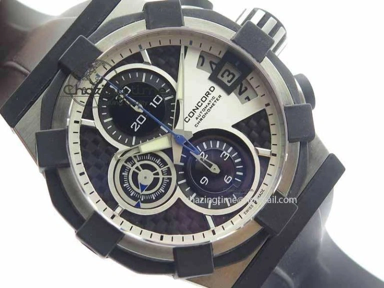 C1 Chronograph SS H-Maker Black CF Dial On Black Rubber Strap A7750