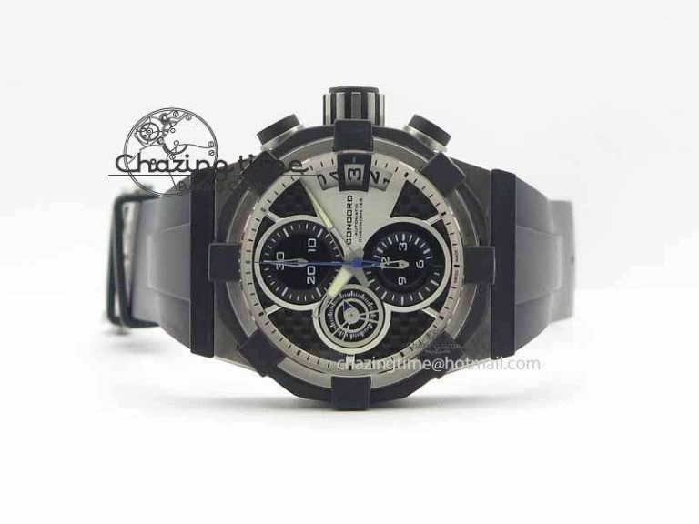 C1 Chronograph SS H-Maker Black CF Dial On Black Rubber Strap A7750
