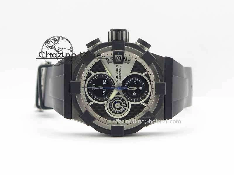 C1 Chronograph SS H-Maker Black CF Dial On Black Rubber Strap A7750
