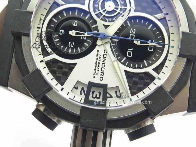 C1 Chronograph SS H-Maker Black CF Dial On Black Rubber Strap A7750
