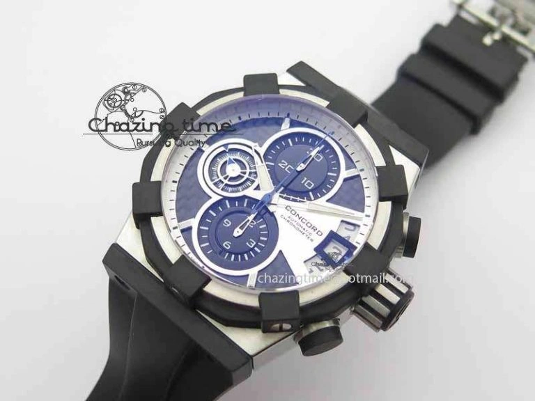 C1 Chronograph SS H-Maker Black CF Dial On Black Rubber Strap A7750