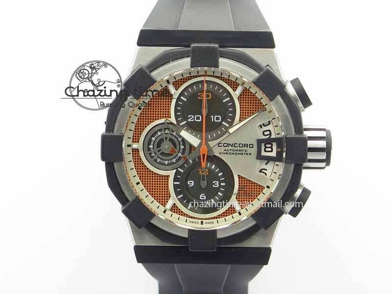C1 Chronograph SS H-Maker Red CF Dial On Black Rubber Strap A7750