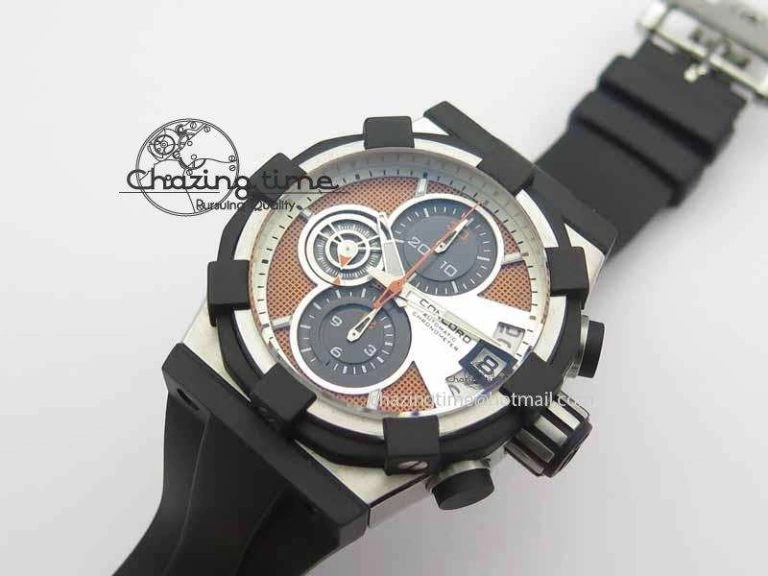 C1 Chronograph SS H-Maker Red CF Dial On Black Rubber Strap A7750