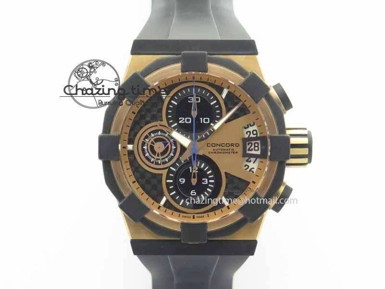 C1 Chronograph SS H-Maker Red CF Dial On Black Rubber Strap A7750