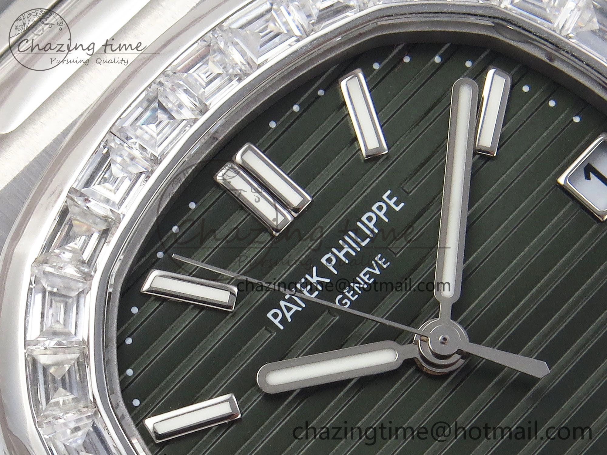 CUSTOM MODDED NAUTILUS 5711 1300A-001 BUFF 1:1 Edition Diamonds Bezel Green Dial On SS Bracelet PPM324 Super Clone