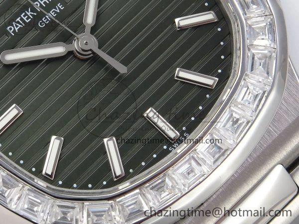 CUSTOM MODDED NAUTILUS 5711 1300A-001 BUFF 1:1 Edition Diamonds Bezel Green Dial On SS Bracelet PPM324 Super Clone