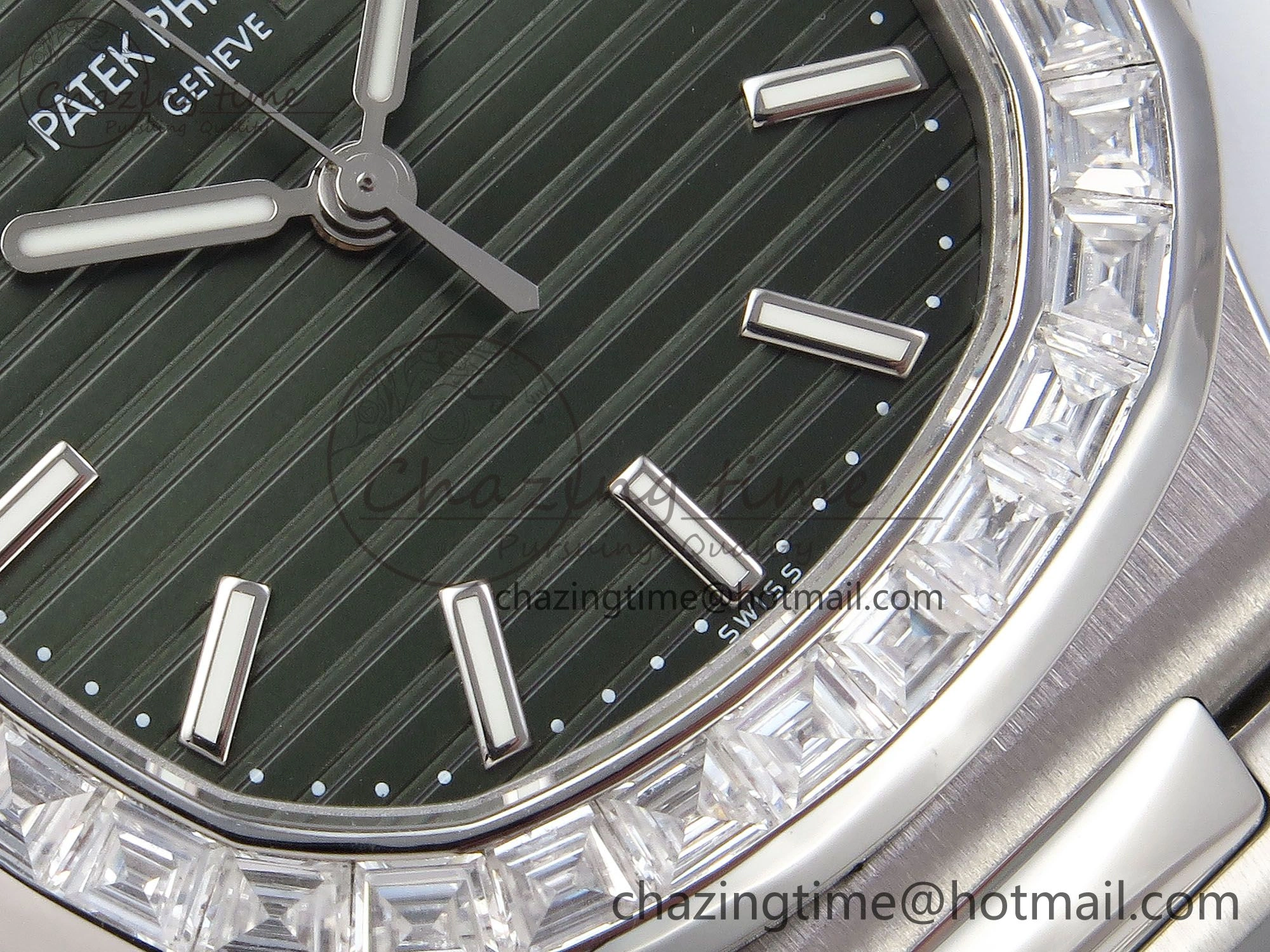 CUSTOM MODDED NAUTILUS 5711 1300A-001 BUFF 1:1 Edition Diamonds Bezel Green Dial On SS Bracelet PPM324 Super Clone