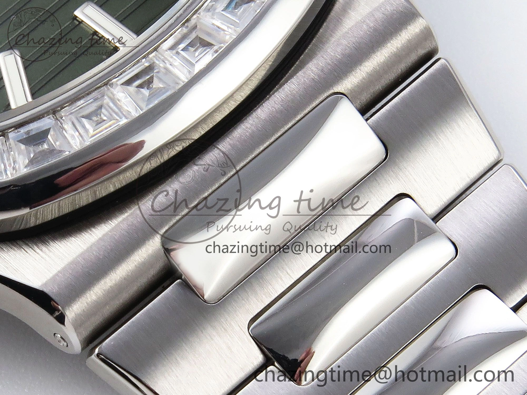 CUSTOM MODDED NAUTILUS 5711 1300A-001 BUFF 1:1 Edition Diamonds Bezel Green Dial On SS Bracelet PPM324 Super Clone