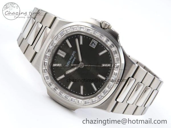 CUSTOM MODDED NAUTILUS 5711 1300A-001 SWF 1:1 Edition Diamond Bezel Green Dial On SS Bracelet PPM324 Super Clone